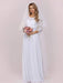 White Simple Wedding Dress Lace Jewel Neck Lace Chiffon Half Sleeves Natural Waist A-Line Bridal Dresses