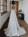 White Simple Wedding Dress Lace Jewel Neck Half Sleeves Backless A-Line Lace Chiffon Long Bridal Gowns