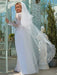 White Simple Wedding Dress Lace V-Neck Long Sleeves Lace Chiffon Pleated A-Line Long Bridal Gowns