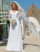 White Simple Wedding Dress Lace V-Neck Long Sleeves Lace Chiffon Pleated A-Line Long Bridal Gowns