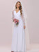 White Simple Wedding Dress Lace V-Neck Long Sleeves Lace Chiffon Pleated A-Line Long Bridal Gowns