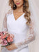 White Simple Wedding Dress Lace V-Neck Long Sleeves Lace Chiffon Pleated A-Line Long Bridal Gowns