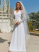 White Simple Wedding Dress Lace V-Neck Long Sleeves Lace Chiffon Pleated A-Line Long Bridal Gowns