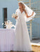 White Simple Wedding Dress Lace V-Neck Short Sleeves Backless Ruffles A-Line Natural Waist Long Bridal Gowns