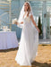 White Simple Wedding Dress Lace V-Neck Short Sleeves Backless Ruffles A-Line Natural Waist Long Bridal Gowns