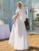 White Simple Wedding Dress Lace V-Neck Short Sleeves Backless Ruffles A-Line Natural Waist Long Bridal Gowns