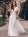 White Simple Wedding Dress Lace V-Neck Short Sleeves Backless Ruffles A-Line Natural Waist Long Bridal Gowns