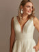 White Simple Wedding Dress Lace V-Neck Sleeveless A-Line Court Train Backless Bridal Gowns