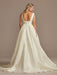 White Simple Wedding Dress Lace V-Neck Sleeveless A-Line Court Train Backless Bridal Gowns