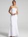 White Simple Wedding Dress Mermaid Brush Train Zipper Strapless Polyester Bridal Gowns