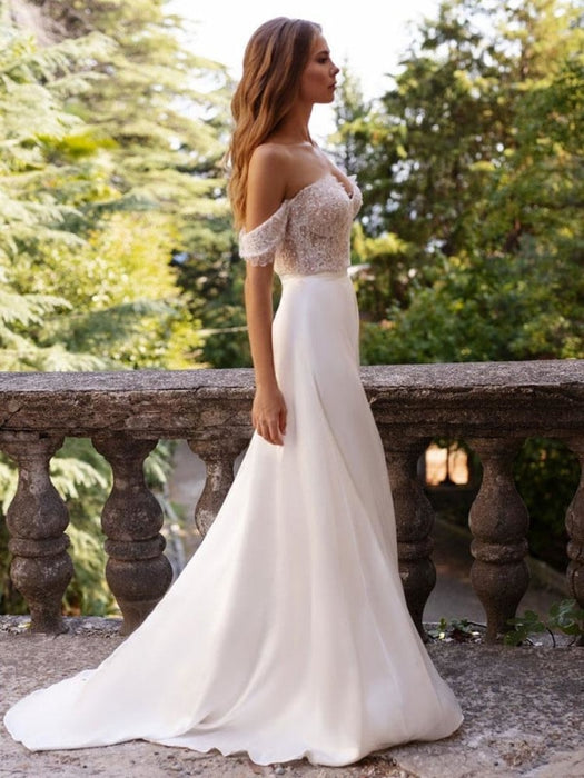 Elegant V-Neck Satin Wedding Dresses Sleeveless Slim A-line Simple