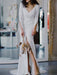 White Simple Wedding Dress Satin Fabric V-Neck Long Sleeves Buttons Mermaid Bridal Gowns