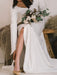 White Simple Wedding Dress Satin Fabric V-Neck Long Sleeves Buttons Mermaid Bridal Gowns