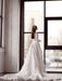 White Simple Wedding Dress With Train A-Line Jewel Neck Long Backless Sleeves Satin Fabric Bridal Gowns