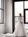 White Simple Wedding Dress With Train A-Line Jewel Neck Long Backless Sleeves Satin Fabric Bridal Gowns