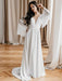 White Simple Wedding Dress With Train A-Line V-Neck Long Sleeves Backless Chains Natural Waist Bridal Gowns