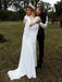White Simple Wedding Dress With Train A-Line V-Neck Long Sleeves Backless Chains Natural Waist Bridal Gowns