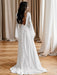 White Simple Wedding Dress With Train A-Line V-Neck Long Sleeves Backless Chains Natural Waist Bridal Gowns