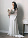 White Simple Wedding Dress With Train A-Line V-Neck Long Sleeves Backless Chains Natural Waist Bridal Gowns