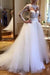 White Tulle Crew Neck Sheer Long Sleeve Lace Wedding Dress - Wedding Dresses