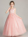 Flower Girl Dresses Jewel Neck Tulle Sleeveless Ankle Length Princess Silhouette Embroidered Kids Party Dresses
