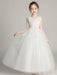 Flower Girl Dresses Jewel Neck Tulle Sleeveless Ankle Length Princess Silhouette Embroidered Kids Party Dresses