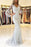 White V Neck Long Prom Mermaid Lace Appliqued Evening Dress - Prom Dresses