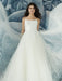 White Wedding Dress Designed Neckline Sleeveless Backless Zipper Tiered With Train Tulle Long Bridal Gowns