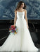 White Wedding Dress Designed Neckline Sleeveless Backless Zipper Tiered With Train Tulle Long Bridal Gowns