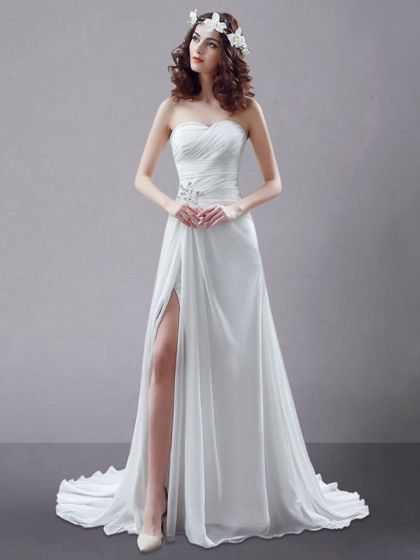 white strapless chiffon dress