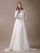 White Wedding Dresses Long Sleeve Lace Chiffon Beading Sash Illusion Beach Bridal Dress With Train