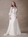 White Wedding Dresses Long Sleeve Lace Chiffon Beading Sash Illusion Beach Bridal Dress With Train