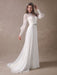White Wedding Dresses Long Sleeve Lace Chiffon Beading Sash Illusion Beach Bridal Dress With Train