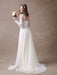 White Wedding Dresses Long Sleeve Lace Chiffon Beading Sash Illusion Beach Bridal Dress With Train
