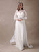 White Wedding Dresses Long Sleeve Lace Chiffon Beading Sash Illusion Beach Bridal Dress With Train