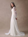 White Wedding Dresses Long Sleeve Lace Chiffon Beading Sash Illusion Beach Bridal Dress With Train