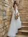 White Wedding Gowns Chapel Train A-Line Sleeveless Spaghetti Straps Matte Satin V-Neck Lace Bridal Gowns