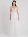 White Wedding Gowns Chapel Train A-Line Sleeveless Spaghetti Straps Matte Satin V-Neck Lace Bridal Gowns