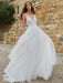 White Wedding Gowns Chapel Train A-Line Sleeveless Spaghetti Straps Matte Satin V-Neck Lace Bridal Gowns
