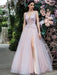 Women Evening Dress A-Line V-Neck Floor-Length Backless Applique Lace Social Pageant Dresses Split Gown