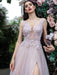 Women Evening Dress A-Line V-Neck Floor-Length Backless Applique Lace Social Pageant Dresses Split Gown