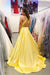 Yellow Deep V Neck Sleeveless Split Sweep Train Prom Long Formal Dress with Slit - Prom Dresses