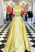 Yellow Satin Two Pieces Long Homecoming with Silver Beading Prom Dress - Prom Dresses