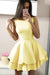 Yellow Two Tiers Sleeveless Satin Mini Party Dress A Line Short Prom Gowns - Prom Dresses